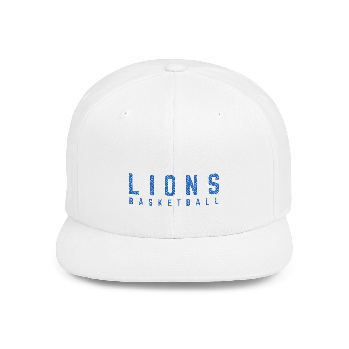 Lions Basketball Flat Bill Snapback Hat Blue Lettering — Team Logo Cap