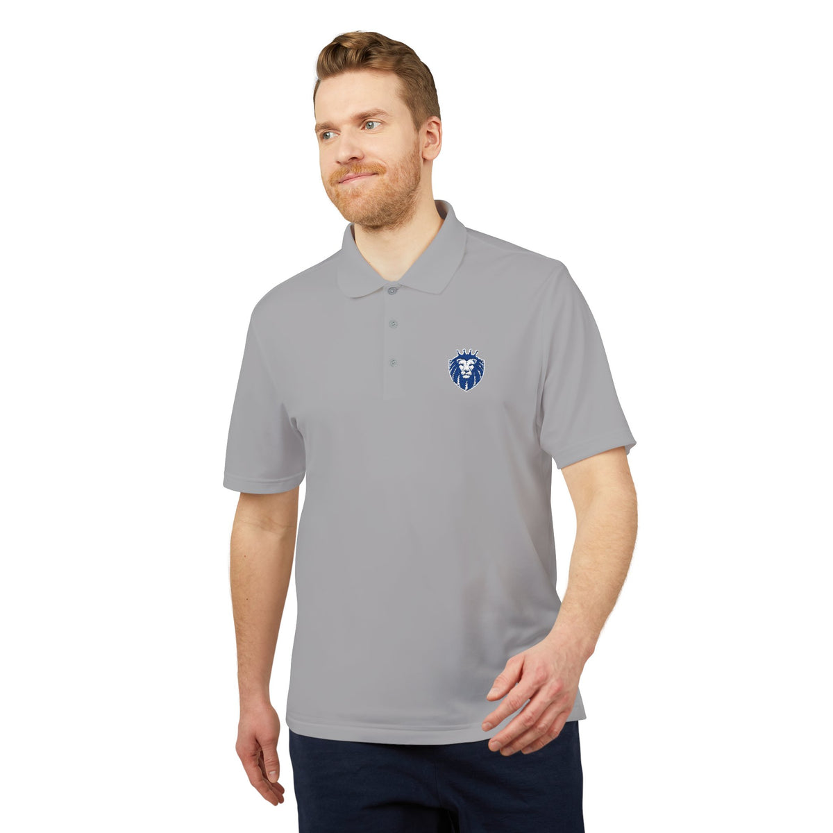 Adidas Gender Neutral Embroidered Blue Lion Crest Performance Polo