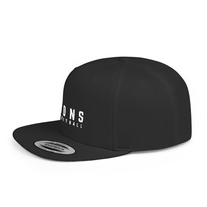Lions Basketball Flat Bill Snapback Hat White Lettering — Distressed Team Logo Cap