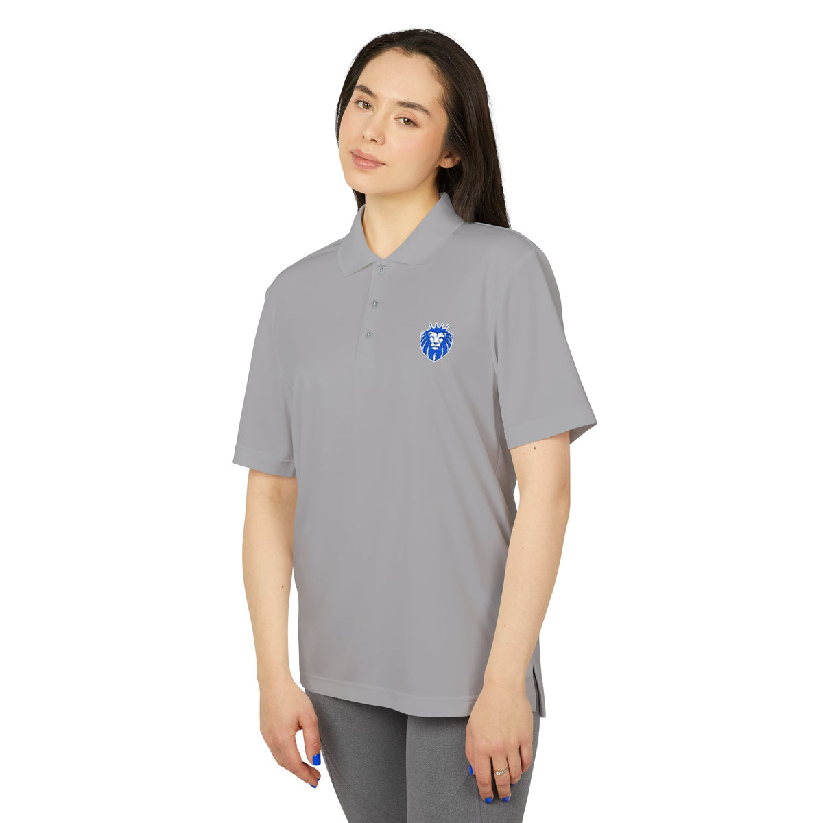 Adidas Gender Neutral Embroidered Blue Lion Crest Performance Polo