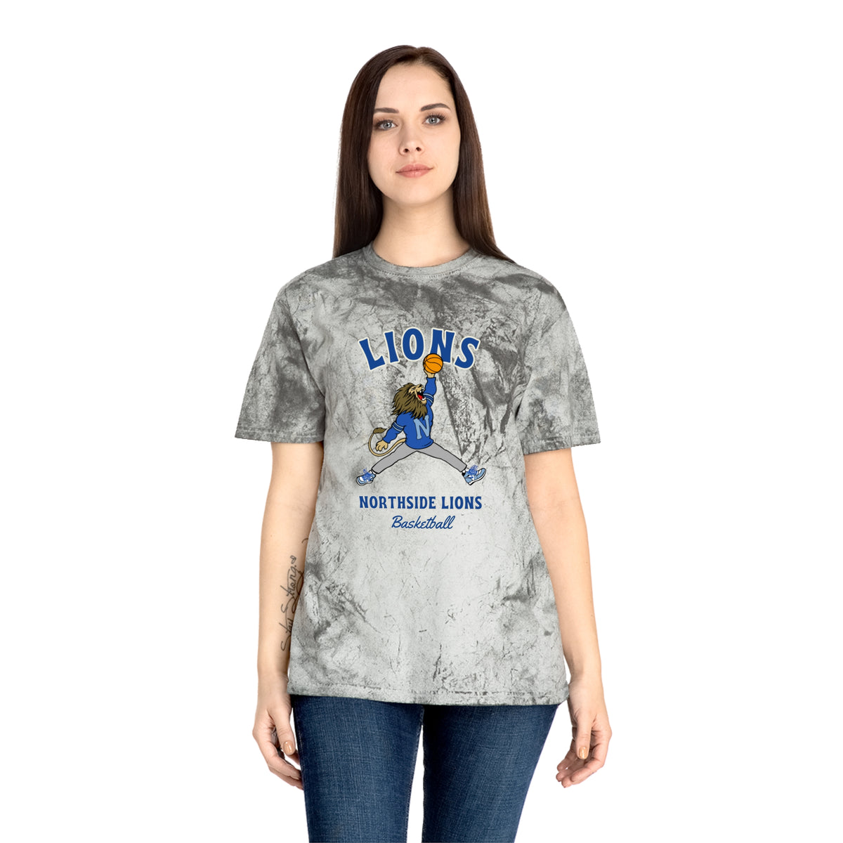 Northside Lions Retro Lion Basketball T-Shirt — Color Blast Marble Tee