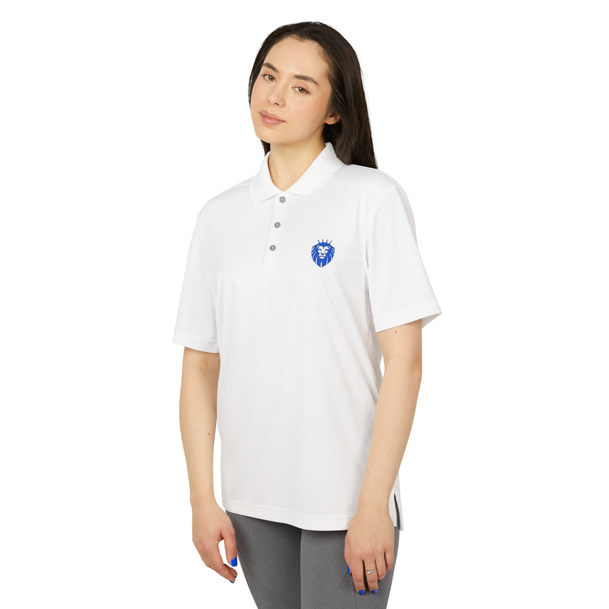 Adidas Gender Neutral Embroidered Blue Lion Crest Performance Polo