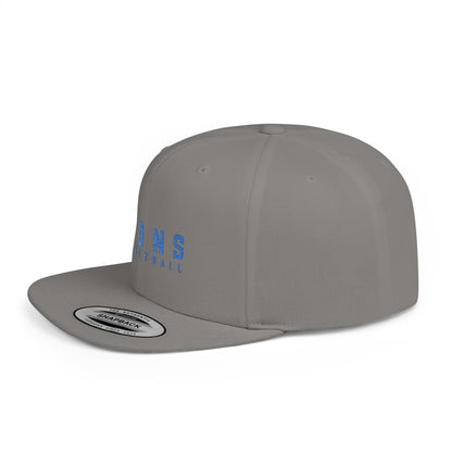 Lions Basketball Flat Bill Snapback Hat Blue Lettering — Team Logo Cap