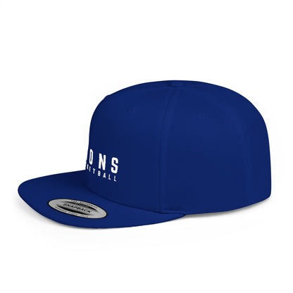 Lions Basketball Flat Bill Snapback Hat White Lettering — Distressed Team Logo Cap