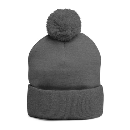 Embroidered Pom-Pom Knit Cap — Blue & Grey Lions Basketball Beanie